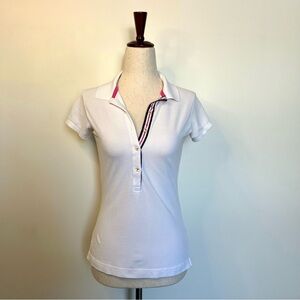 Lilly Pulitzer White Polo Shirt | Pink Accents XS